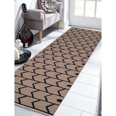 JENSENDISTRIBUTIONSERVICES 2 ft. 6 in. x 6 ft. Hand Woven Flat Weave Kilim Wool Contemporary Runner Rug, Cream & Charcoal MI1550730